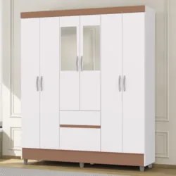 Guarda Roupa Solteiro 154cm Com Espelho Mayra Branco Flex V02 - Mpozen