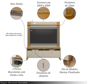 Conjunto Painel Extensível e Rack 160cm Tremonti/Duarte TV até 55 Tauari/Off White G77 - Gran Belo
