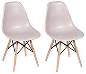 Conjunto 2 Cadeiras Eiffel Base Madeira Bege Acinzentado - Conjunto 2 Cadeiras Eiffel Base Madeira - Bege Acinzentado