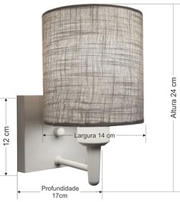 Arandela Quadrada Md-2033 Branco Cúpula em Tecido Cilíndrica Rustico Cinza - Bivolt