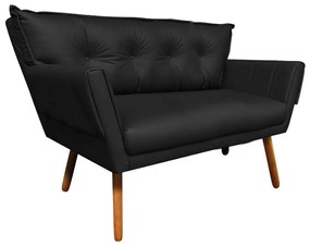 Kit 01 Namoradeira e 02 Poltronas Anitta Corino Pés Palito Castanho D03 - D'Rossi - Preto