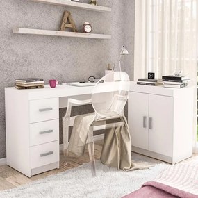 Mesa Para Escritório Espanha 2 Portas 3 Gavetas - Branco