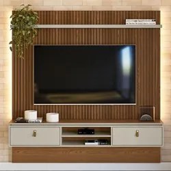 Painel Suspenso Ripado para TV até 75 Pol. LED Majestic L06 Freijó/Off