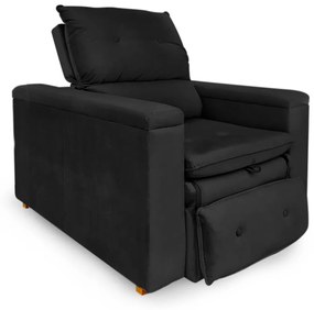 Poltrona Reclinável Retrátil Onix Veludo Preto - Sheep Estofados - Preto