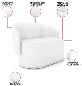 Sofá Namoradeira e 2 Poltronas Orgânica para Sala Malu Sintético M11 - D'Rossi - Branco