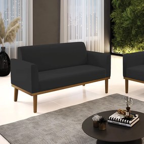 Poltrona Namoradeira Decorativa Isabella Pés Fixo em Madeira Castanho Veludo Preto G19 - Gran Belo
