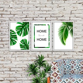 Kit 03 Quadros Decorativos "Folhagem Home Sweet Home" 43x33 Cada - D'Rossi