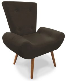 Poltrona Decorativa Emília Barca Pés Palito Suede Marrom - Sheep Estofados - Marrom
