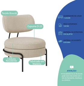 Poltrona Decorativa Luxo Moderna Sala de Estar Recepção Mimo Bouclé