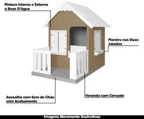 Casinha De Brinquedo Com Cercado Floreiros MDF Bege/Branco L12 - Gran Belo