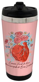 Copo Térmico 500ml Inox Coração Florido de Amor