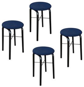 Kit 04 Banquetas Baixa Manu Suede D'Rossi - Azul Marinho