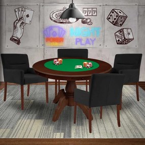 Mesa de Jogos Carteado Redonda Montreal Tampo Reversível Imbuia com 4 Cadeiras Vicenza Preto Fosco G36 G15 - Gran Belo