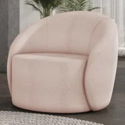 Poltrona Sala Decorativa Redonda 91cm Steve Boucle Rose I01 - Mpozena