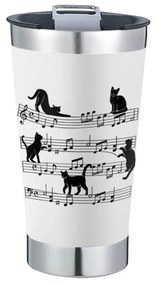 Copo Térmico Gato Musical Branco Com Tampa e Abridor Chopp