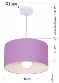 Lustre Pendente Cilíndrico Md-4031 Cúpula em Tecido 40x21cm Lilás - Bivolt