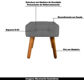 Kit 2 Puffs Decorativos Pés Palito Karen Suede Grafite G19 - Gran Belo