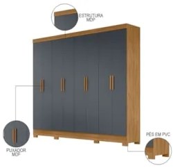 Guarda Roupa Casal 8 Portas 4 Gavetas 236cm Ágata Z17 Freijó/Cinza - M