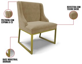 Cadeira Sala de Jantar Industrial Dourado Kit 6 Liz Suede D03 - D'Rossi - Marrom Rato