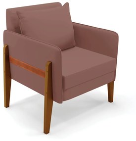 Poltrona Lana Veludo Base de Madeira D03 - D'Rossi  - Rose