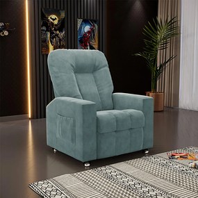Poltrona do Papai Reclinável Pequim Veludo Azul Claro G23 - Gran Belo