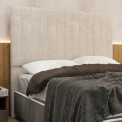 Cabeceira Cama Box Solteiro 90cm Estofada Plutus Boucle Bege Z04 - Mpo