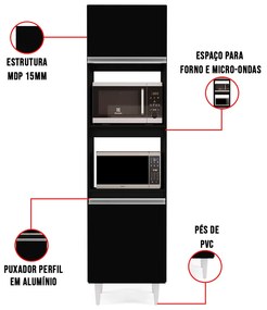 Paneleiro Torre Quente para Cozinha 02 Portas Ruth 56 cm L06 - D'Rossi - Preto