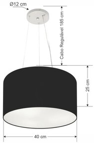Lustre Pendente Cilíndrico Md-4182 Cúpula em Tecido 40x25cm Preto - Bivolt