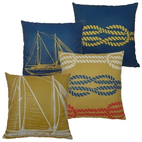 Almofada Marine Tons Mostarda e Azul 45x45cm - Vela - Com Enchimento