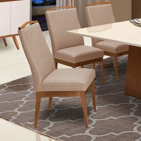 Conjunto 8 Cadeiras Sala de Jantar Lara Linho/Poliester Marrom