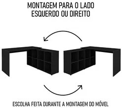 Mesa Escrivaninha em L Eron e Estante Livreiro 90x187cm Lean A06 Preto