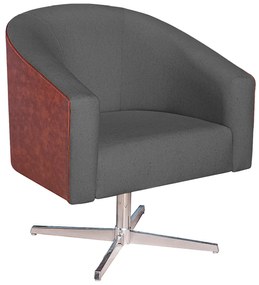 Poltrona Luiza Base Giratória de Metal Sintético Nozes e Linho Cinza Escuro - ADJ Decor