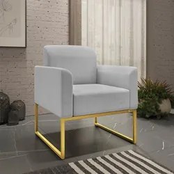 Kit Namoradeira e 1 Poltrona Decorativa Base Industrial Dourada Maress