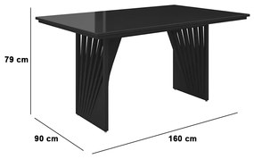 Mesa de Jantar Retangular Anny 160x90 cm Preto com Base de Madeira - D'Rossi