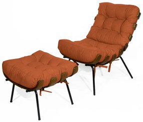 Kit Poltrona Decorativa Costela com puff Costela Suede Telha