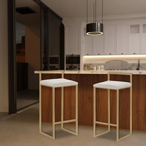 Banqueta Decorativa Selena Base Gold Suede Bege G41 - Gran Belo