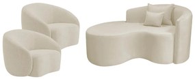 Kit Recamier Curvo Sala de Estar Inglaterra 150cm Lado Esquerdo e 2 Poltronas Orgânica Luxo Amore Bouclé