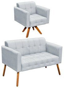 Kit 01 Namoradeira e 01 Poltrona Giratória Elisa Suede Base Madeira MM30 D'Rossi - Cinza