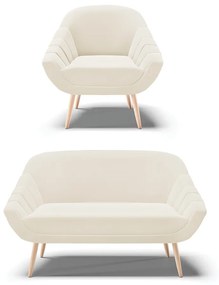 Kit 01 Namoradeira 02 Lugares e 01 Poltrona Giovana Veludo Pés Palito Natural - D'Rossi - Bege