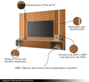 Conjunto Home Suspenso c/LED e Mesa de Centro Rennes MDF/MDP Cinamomo/Off White G26 - Gran Belo
