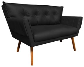 Kit 01 Namoradeira E 02 Poltronas Giratória Anitta Corino Base Madeira MA30 D03 - D'Rossi - Preto