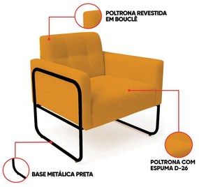 Poltrona Sala Industrial Alta Tubo Preto Elisa Bouclê D03 - D'Rossi - Mostarda