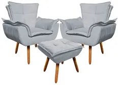 Kit 2 Poltronas Decorativas Pés Palito com Puff Opla Suede Cinza - Ibi