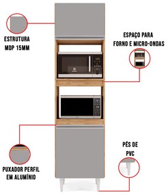 Paneleiro Torre Quente para Cozinha 02 Portas Ruth 56 cm L06 - D'Rossi - Castanho e Cinza
