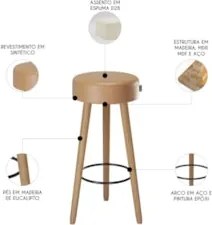 Banqueta Alta Estofada Pés Palito Kit 4 Hong Sintético Amarula S08 - M