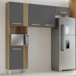 Armário de Cozinha 210cm Com Tampo Hanna Atacama/Grafite A15 - Mpozen