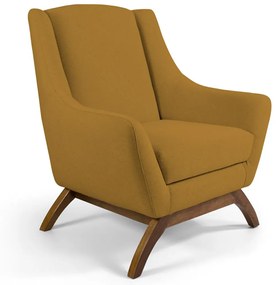 Kit 02 Poltronas Decorativas Sala de Estar Base de Madeira Naomi Veludo Mostarda Escuro G15 - Gran Belo