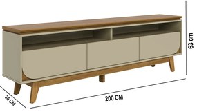 Rack TV 75 Pol 200cm Bancada para Sala Elarin Cumaru/Opala M20 - D'Rossi