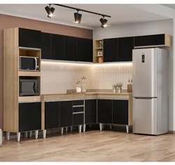 Armário de Cozinha Modulada de Canto 8 Peças CP01 Balcão Castanho/Pret