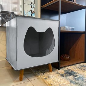 Casinha Toca de Gato Cat Line B1000 Pés Palito Cinza - Sheep Estofados - Cinza claro